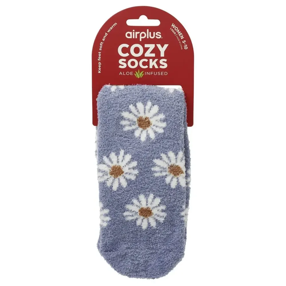 Airplus Women's Fall Cozy Aloe Crew Socks, Tossed Daisies, Sizes 5-10, 1 pair